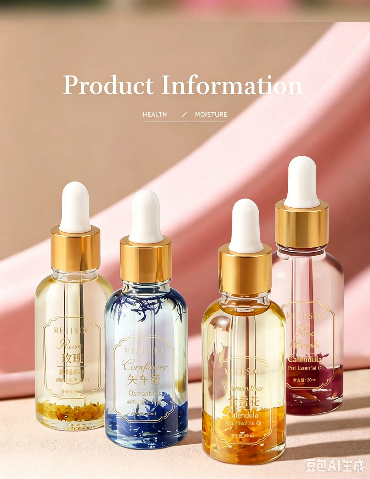 Natural Marigold & Rose Petal Essential Oil Body Massage Oil for Back Opening Therapy Facial Essence Hair Nourishing Care Oil