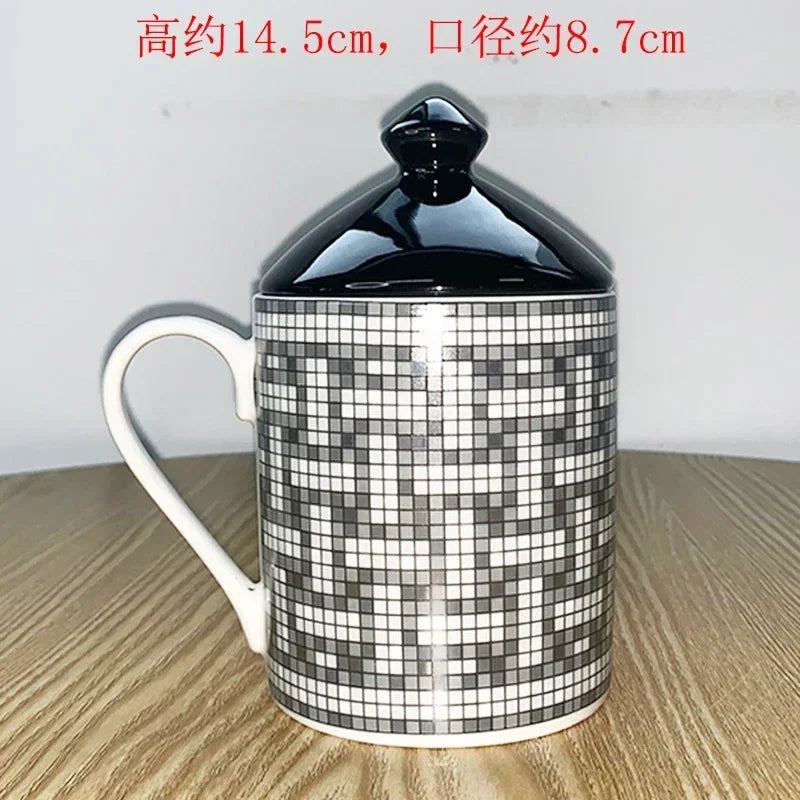 Creative Ceramic Lovers Mug Geometric Pattern Western Food Afternoon Tea Breakfast Cup Coffee Cup Home Decoration Modern