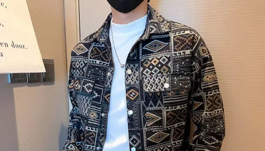 With Print Trendy Denim Jackets Man Autumn of Fabric Aesthetic Menswear Casual Cowboy Coat for Men Korean Popular Clothes Y2k.