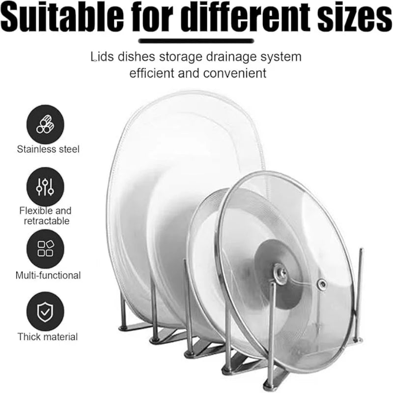 Adjustable Pot Lid & Plate& Pans Multipurpose Organizer Rack Holder Stainless Steel Dish Plate Drying Rack