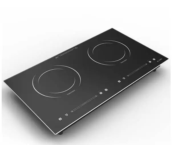 Commercial Built-In Double-Head Electric Cooktop with Crystal Plate 2-Burner Induction Cooker Multi-Function for Pots