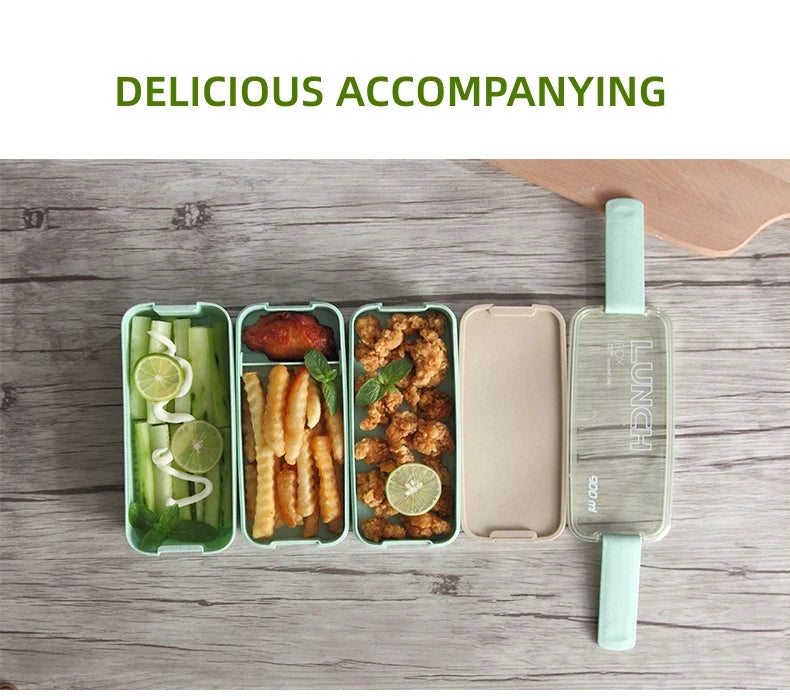 Kitchen 900ml Microwave Lunch Box Wheat Straw Dinnerware Food Storage Container Children Kids School Office Portable Bento Box