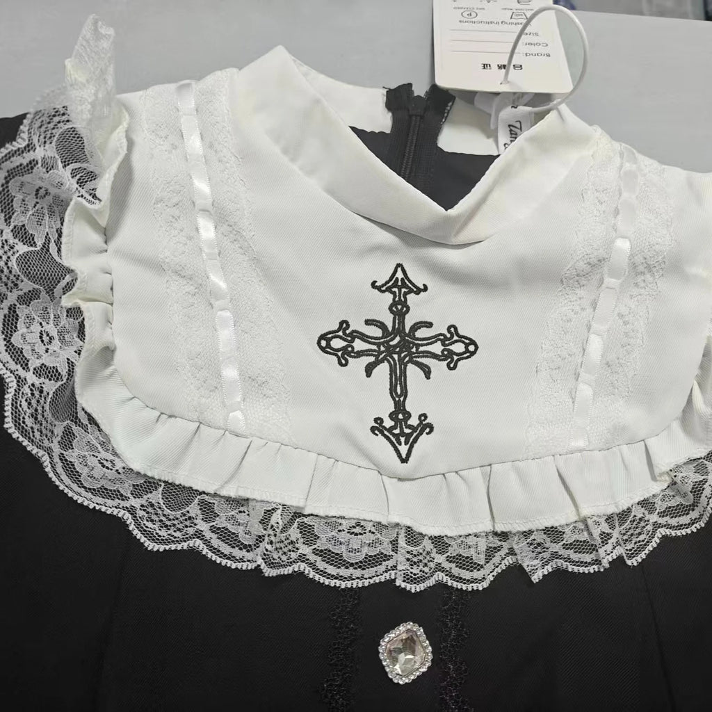 Gothic Lolita Two Piece Set with Bow, Y2K Aesthetic Flare Sleeve Mini Dress, Japanese Punk Style Party Co-ord Outfit