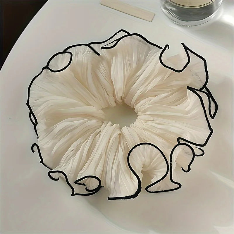 Elegant Tassel Design Fabric Hair Ties - Solid Color Chiffon Scrunchies, Pleated Hair Bands for Women'S Bun