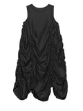 [EAM] Women Green Pleated Drawstring Long Irregular Vest Dress New Round Neck Sleeveless Fashion Tide Spring Summer 2026 1DJ2512