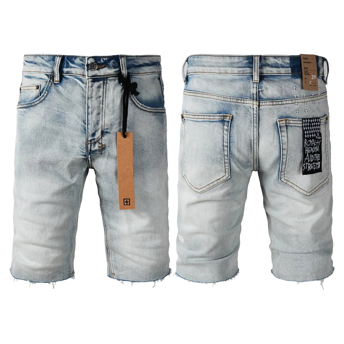 2026 Hot New Men's Blue Acid Washed Denim Shorts Distressed Ripped Embroidered Slim Fit Casual Shorts Streetwear Bottoms