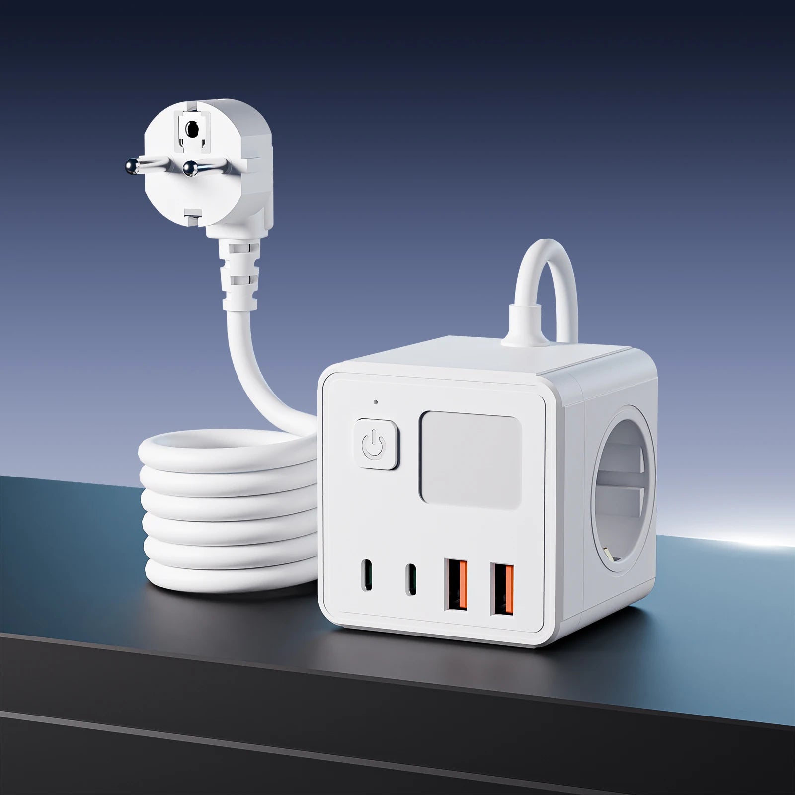 1 EU 8-in-1 power socket, with 1.5-meter extension cord power board, 3 AC sockets & 2 USB & 2 Type-C & dimmable small night ligh