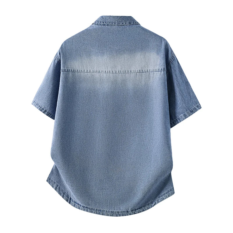Men's Denim Shirt Summer Fashion Breathable Cotton Blend Short Sleeve Shirt Street Trendy Daily Outing Comfortable Jean Shirt