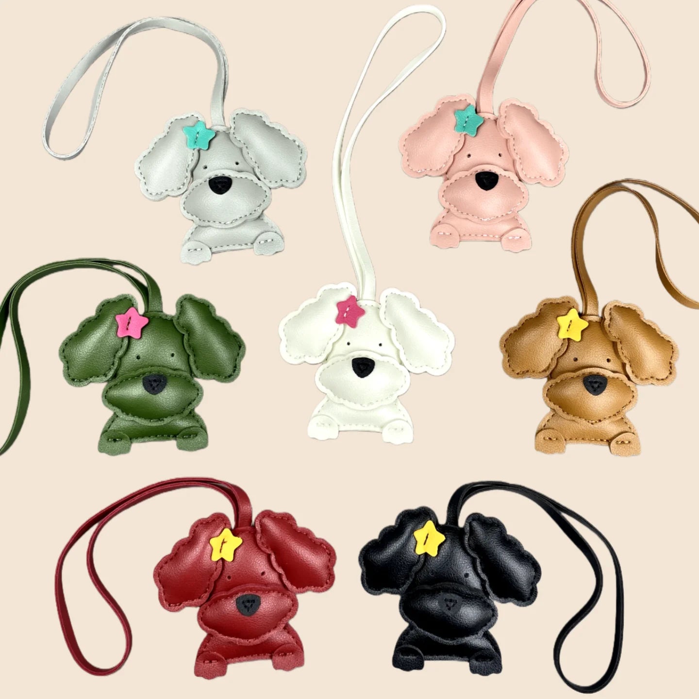 3D Plush Stuffed Poodle Dog Bag Charm - Crafted from Sturdy PU Leather with a Star Hair Clip, Well-Stitched & Fully Filled, Gift