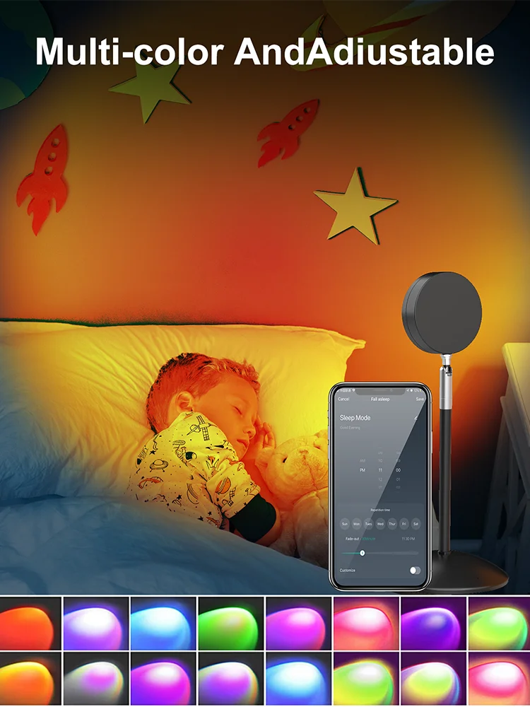 WIFI USB Sunset Lamp RGB Portable App Control LED Projection Lamp Intelligence Home Lighting Atmosphere Decoration