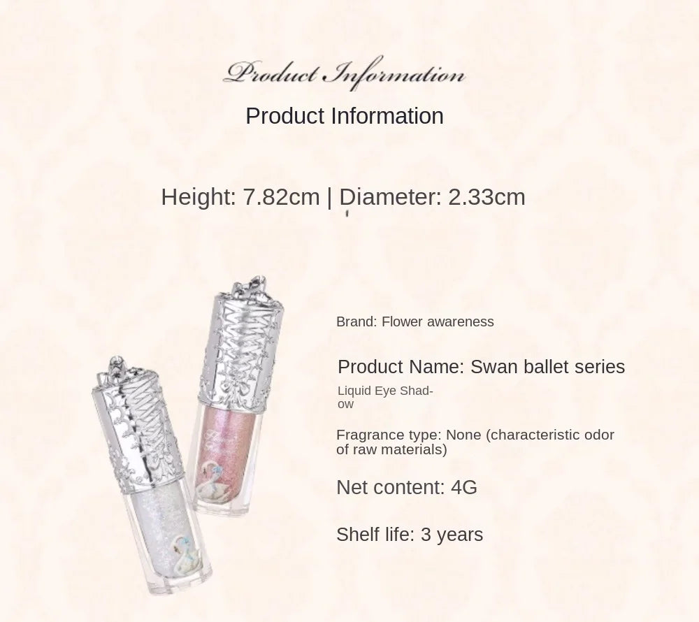 Flower Knows Liquid Eyeshadow Swan Ballet Glitter Quick-Dry Long-Lasting Waterproof Shimmer for Eyes Makeup 4g