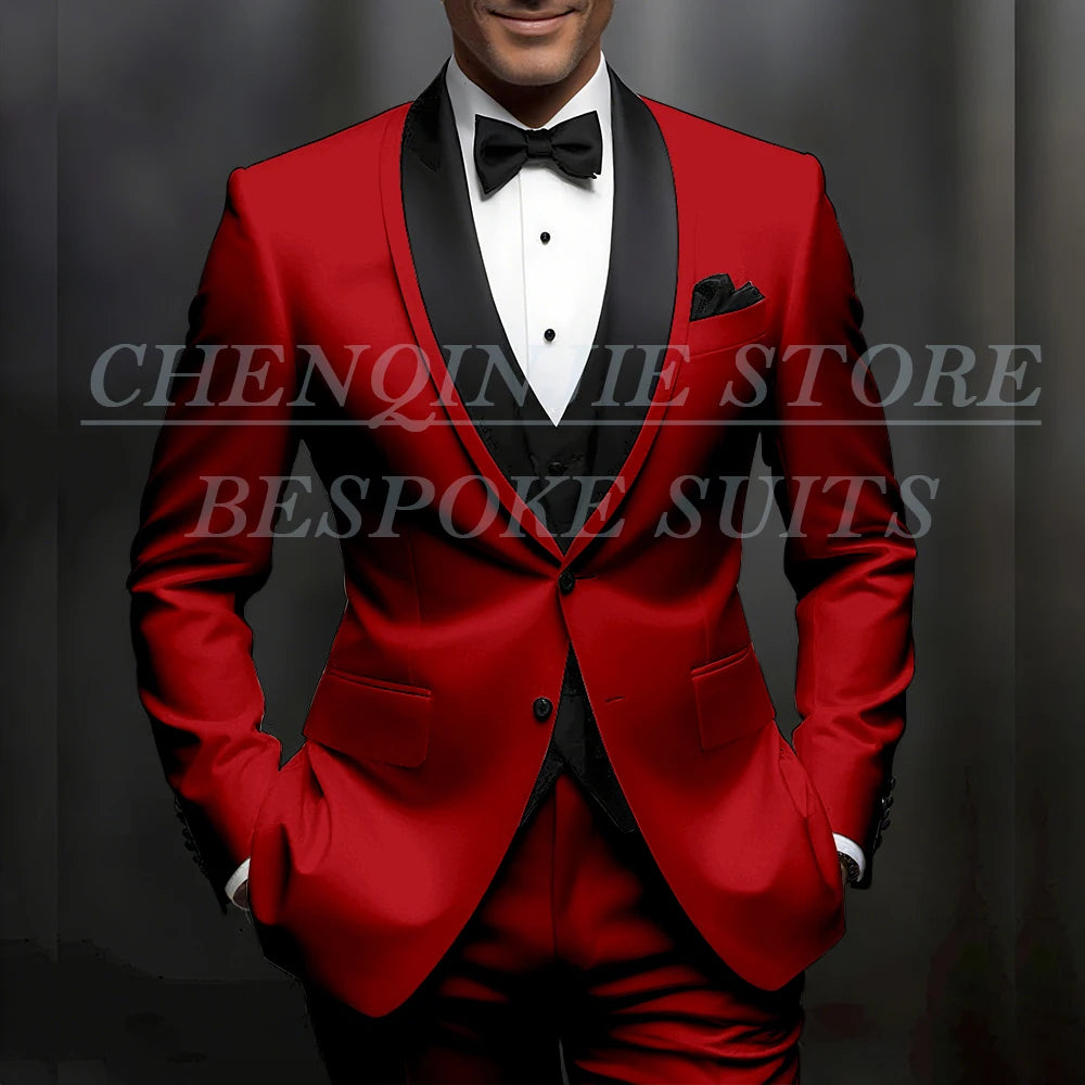 Formal Wedding Men's Suits Customzied Single Breasted Shawl Lapel Slim Fit 3 Piece Jacket Pants Vest for Wedding Male Clothing