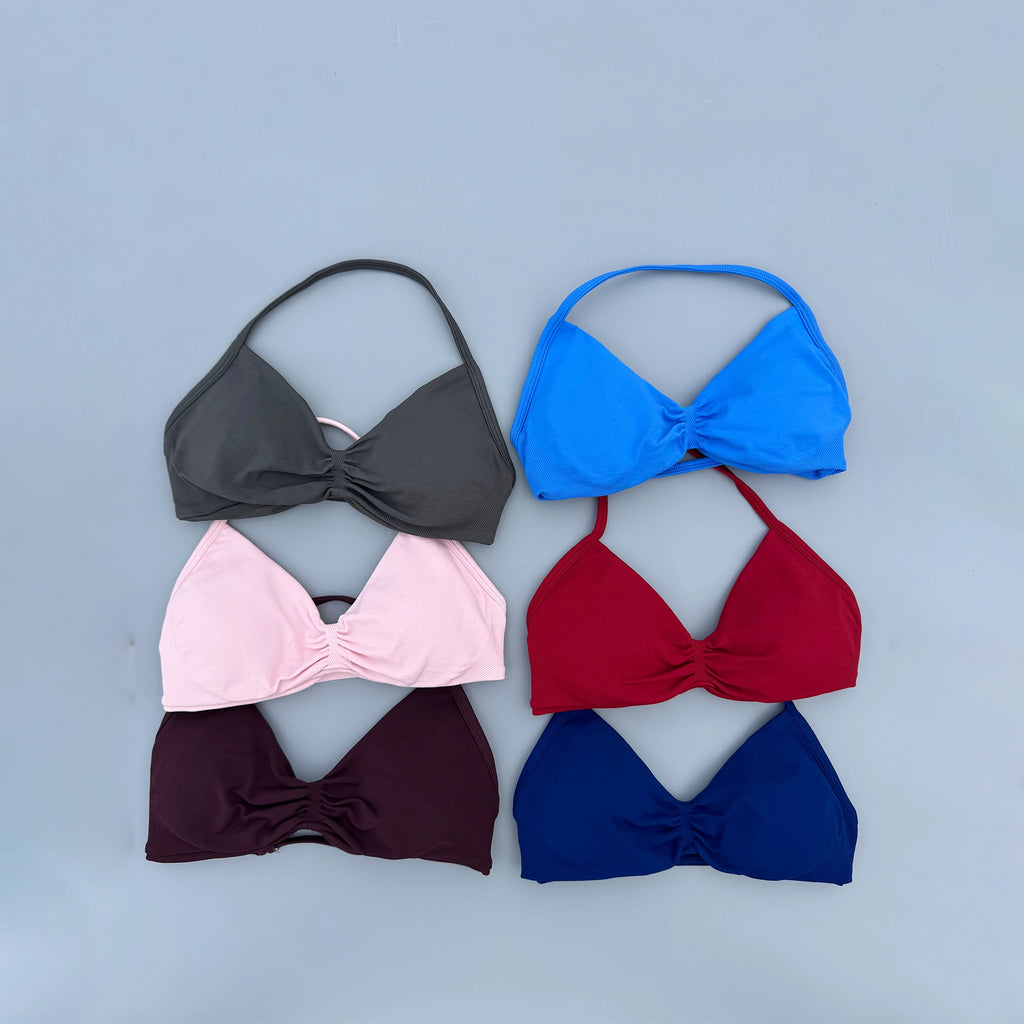 Sports Strappy Bra Yoga Underwear Women Gym Crop Top Running Exercise Backless Bra Support ActiveWear Fitness Workout Halter