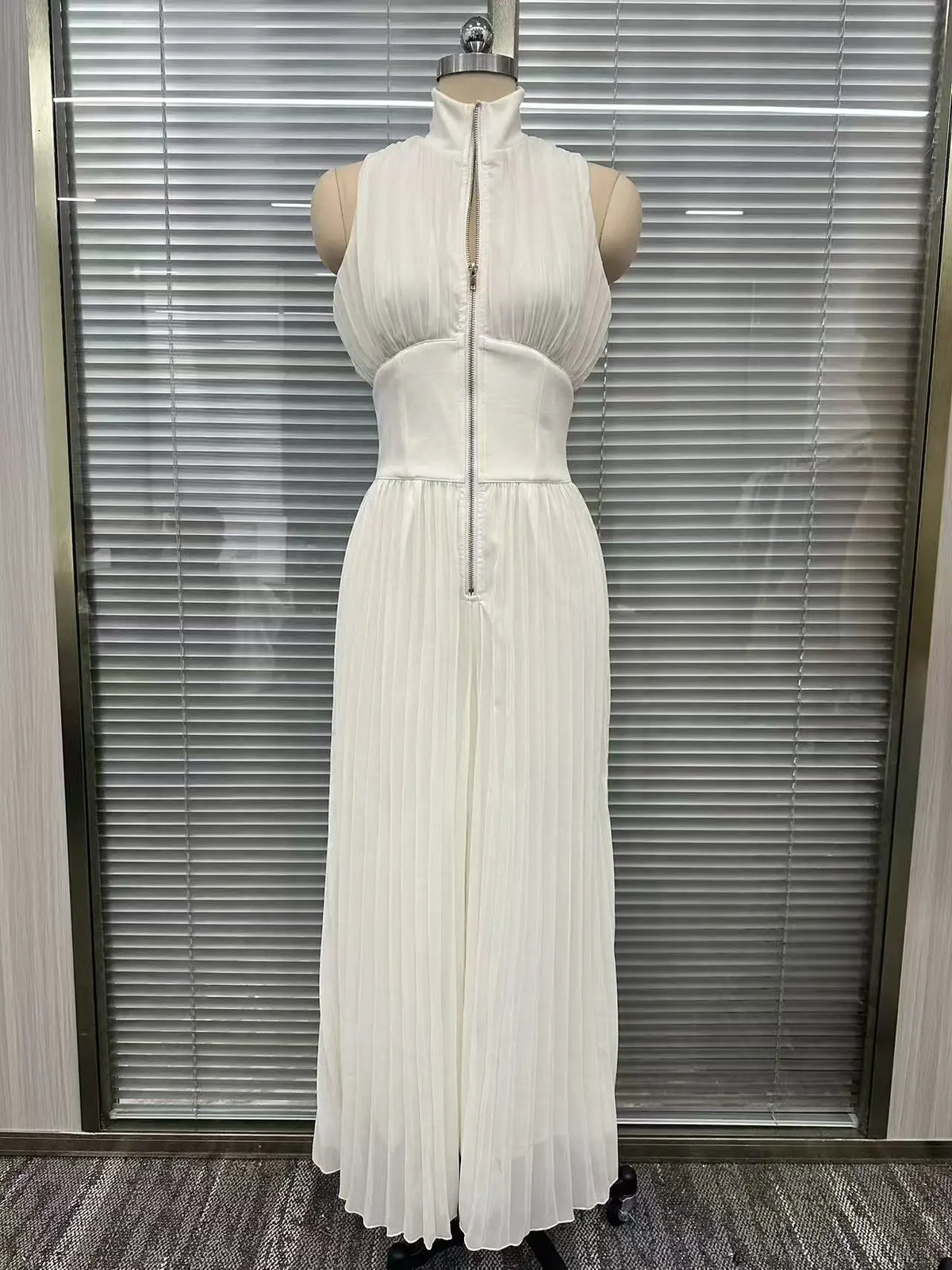 Spring Summer Women White Ruched Halter Jumpsuit Playsuit Wide Leg Romper