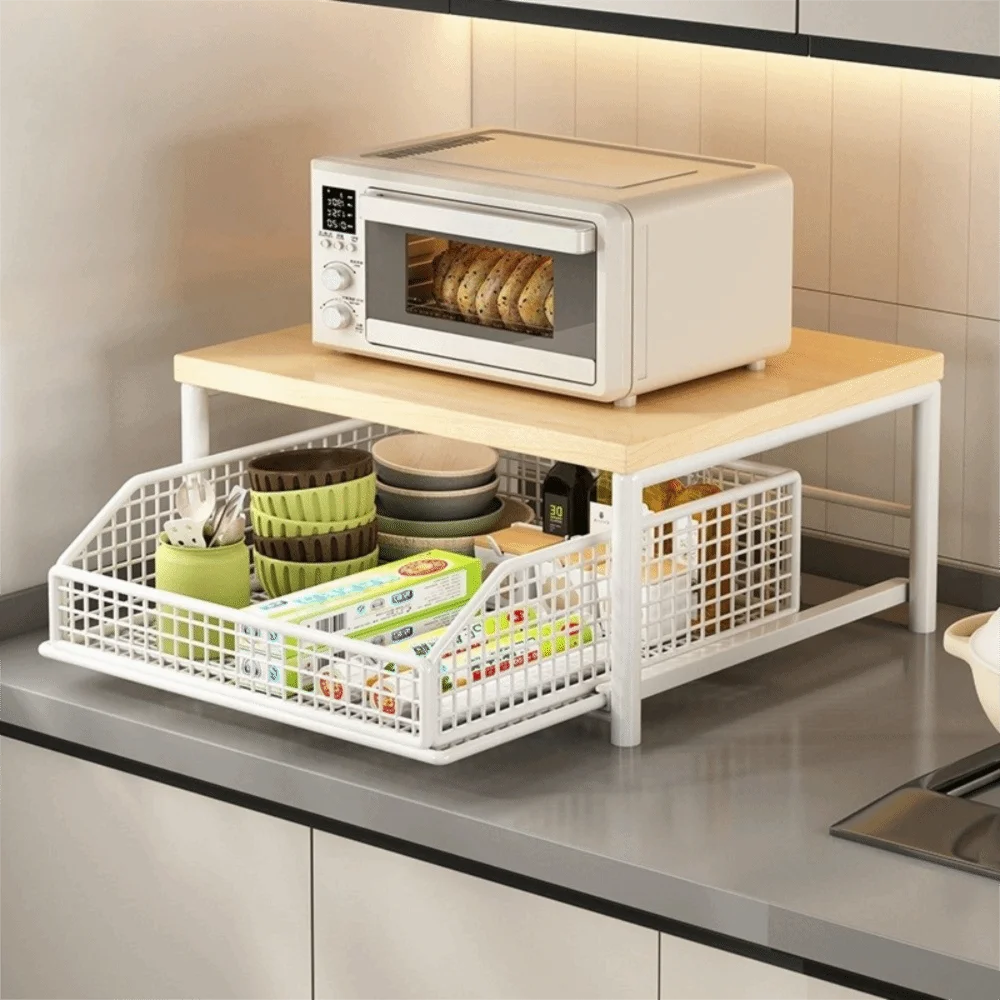 Multi-Functional With Drawers Microwave Stand Space Saving Countertop Storage Multi-Appliance Rack Microwave Rack Toaster Oven