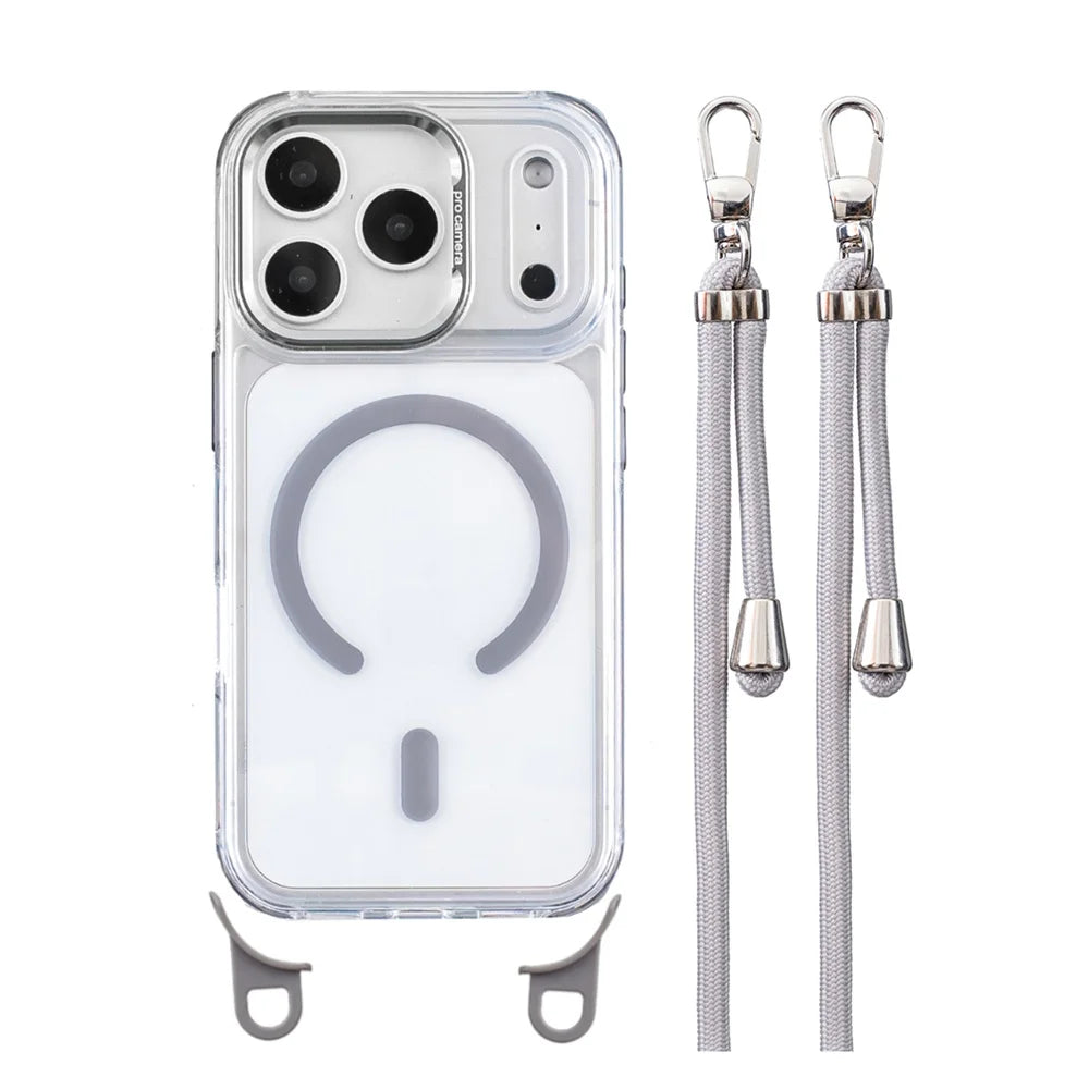 Crossbody Strap For Magsafe Clear Corners Lanyard Phone Case For iPhone 16 17 18 Pro Max Air 14 15 Plus 13 12 Anti-Shock Cover