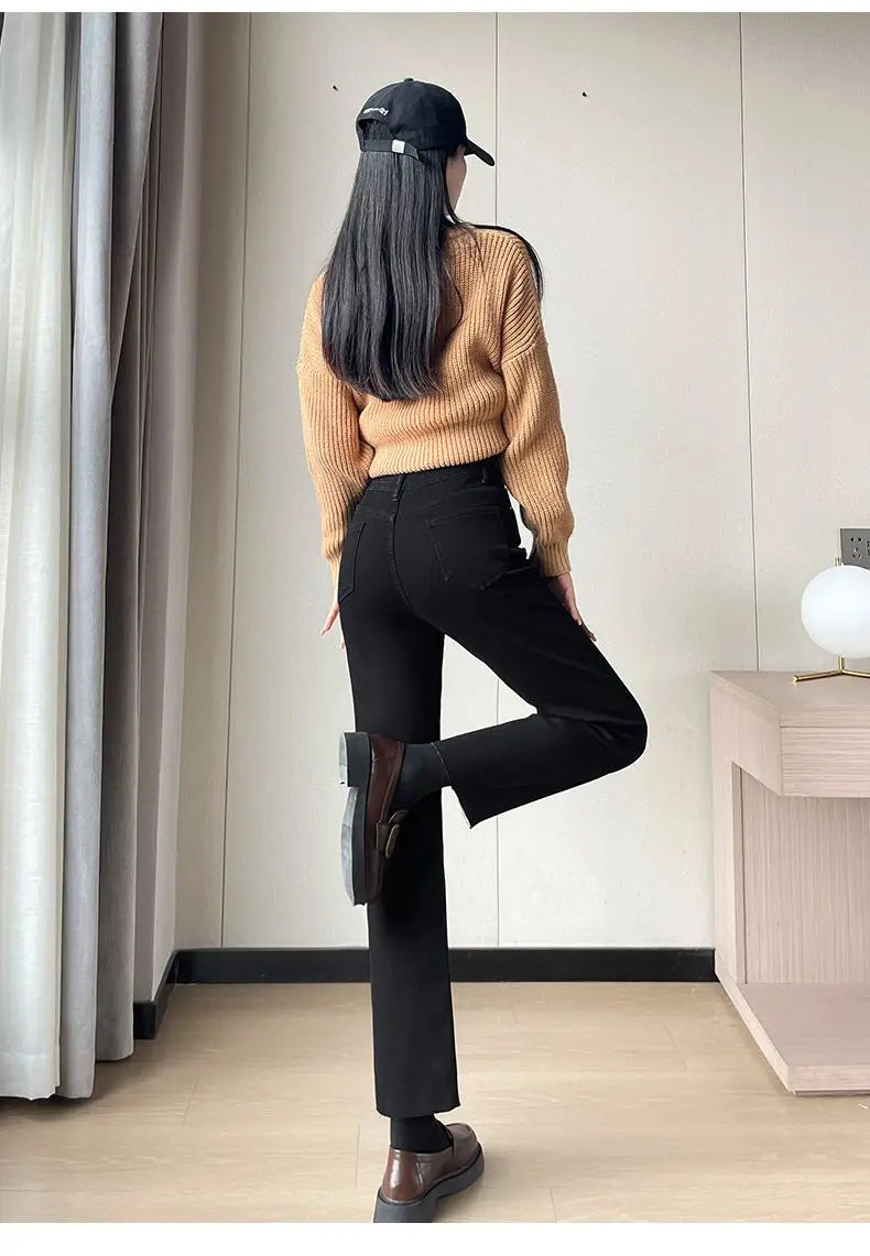 Womens Jeans Fleece Lined Thickened Winter Warm Straight Leg Loose Fit High Waist Slimming Trousers Y2k Clothes Y2k Jeans