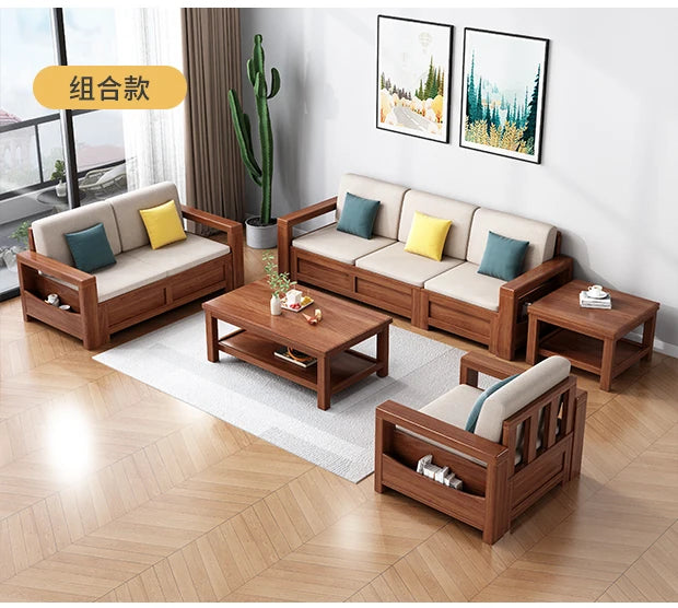 solid wood sofa simple modern living room winter and summer dual-purpose corner combination storage sofa