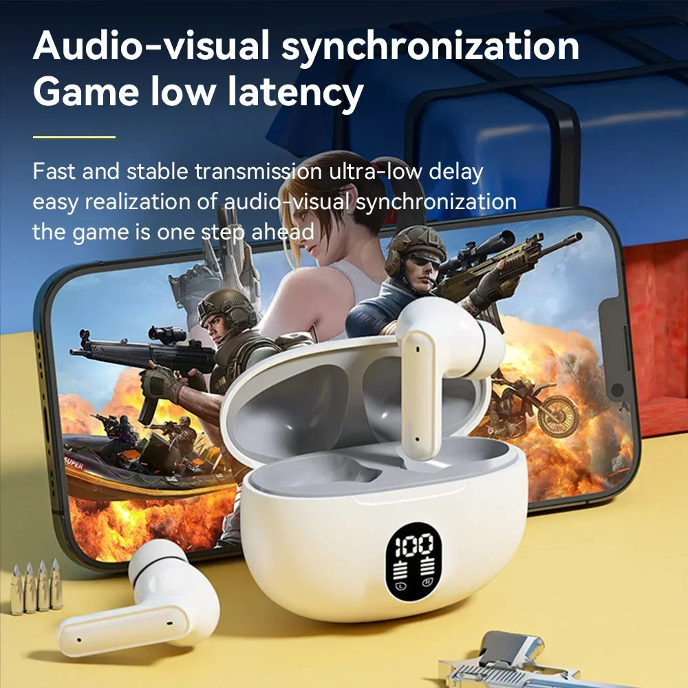 LED Digital Display Bluetooth Earphone Wireless Headset In-ear Mega Bass 9D Surround Sound Game Low-delay HD Call For iPhone