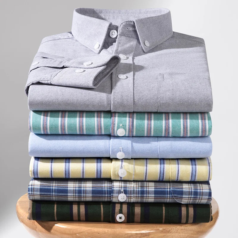 Men's Oxford Pattern Shirt Long Sleeve Big Size S-11XL Cotton Slim Fit Business Casual Traditional Shirts Easy Care Comfort