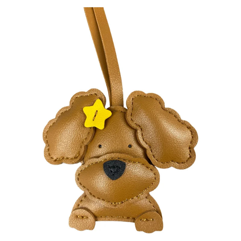 3D Plush Stuffed Poodle Dog Bag Charm - Crafted from Sturdy PU Leather with a Star Hair Clip, Well-Stitched & Fully Filled, Gift