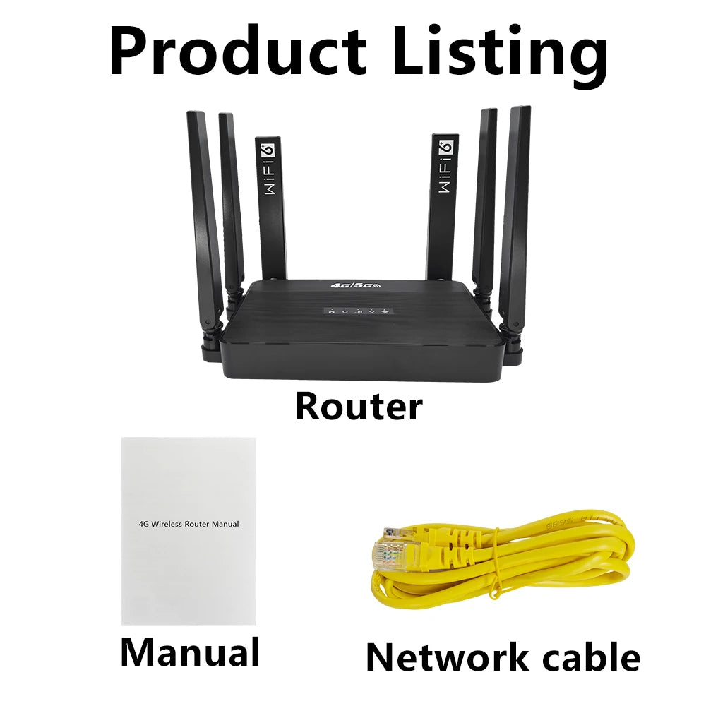 OPTFOCUS 4G LTE WIFI6 Router SIM Card CPE 300Mbps Wireless Router with 6 Antennas 5000mAh Battery for Outdoor Car Home Office