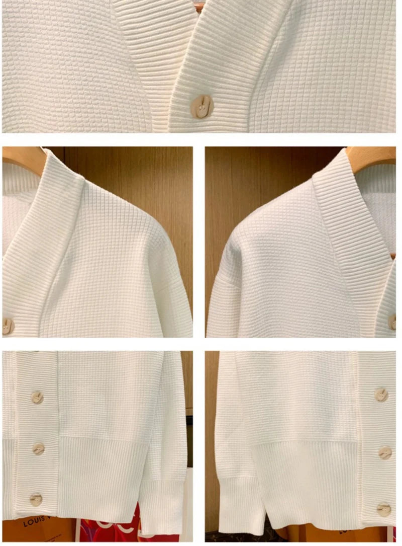 Vintage Elegant Men Knitted Cardigan Sweater  Autumn Winter Business Temperament V-neck Knitwear Fashion Loose Knit Coat