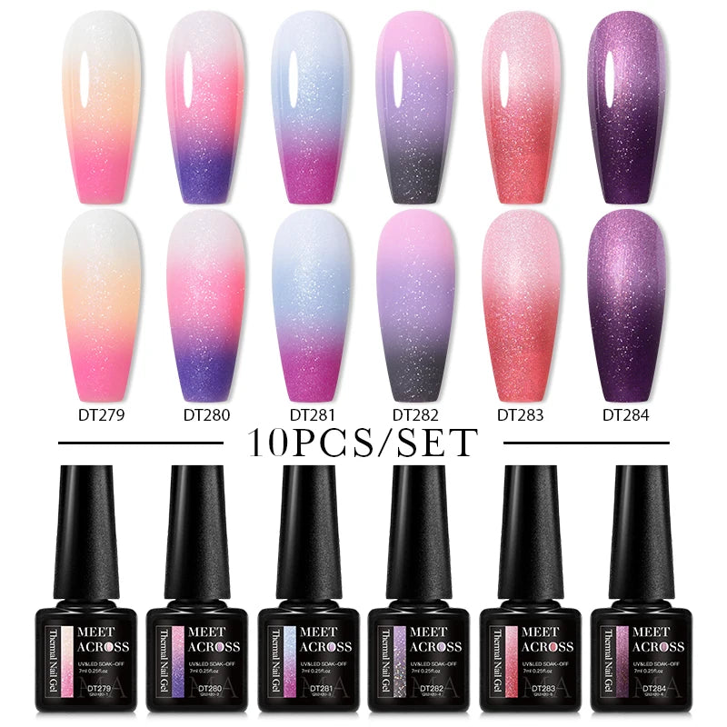 MEET ACROSS 6/8Pcs Set Glitter Gel Nail Polish Autumn Winter Nail Art Varnishes Semi Permanent Soak Off UV Gel Kit Nails Lacquer