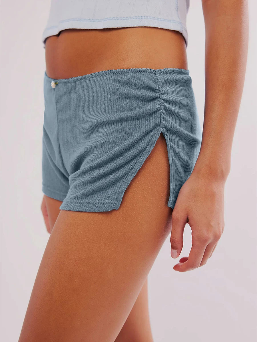 Y2k Sexy Micro Shorts for Women Low Waist Side Slit Mini Boy Shorts Slim Fit Pajamas Shorts Lounge Pjs Bottoms Sleepwear