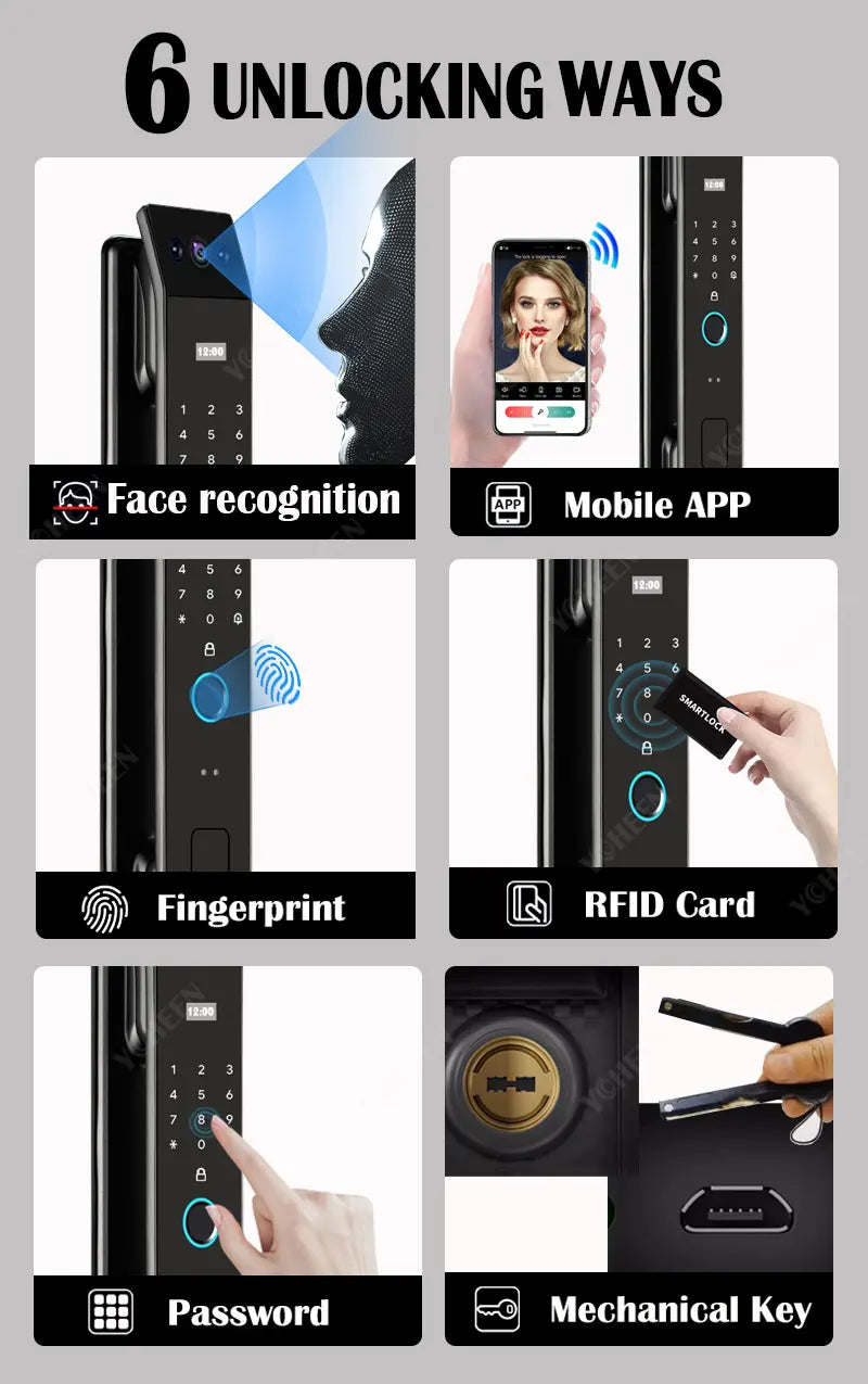 Tuya Wifi 3D Face Recognition Digital Smart Lock Temporary Password Video Intercom Electronic Door Lock Fingerprint Keyless Lock