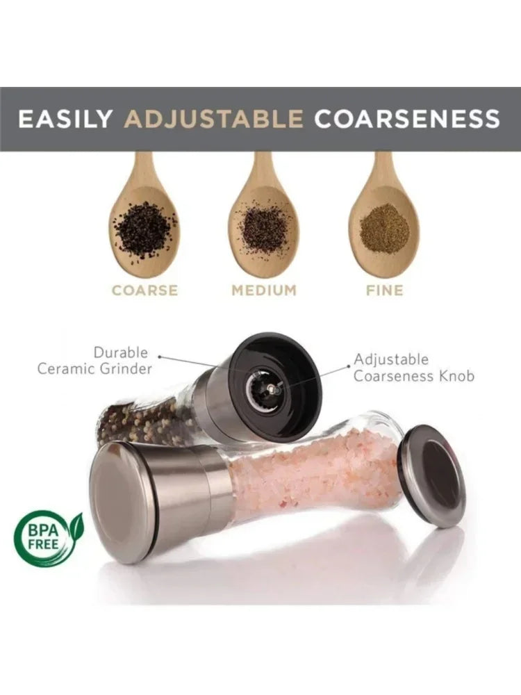 180/200ML Pepper Grinder Stainless Steel Glass Spice Bottle Salt Pepper Mill Manual Spice Grinder Mill Household Kitchen Gadgets