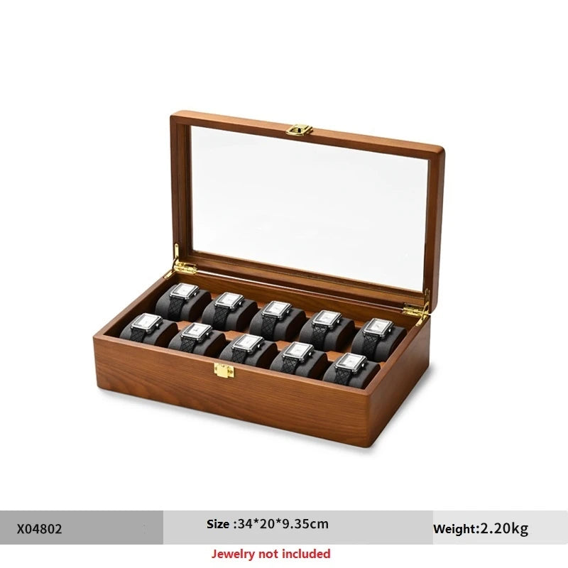 Oirlv 10-Slots Watch Box Jewelry Organizer Case Watch Organizer Large Multifunctional Watch Display Case Watch Storage Box