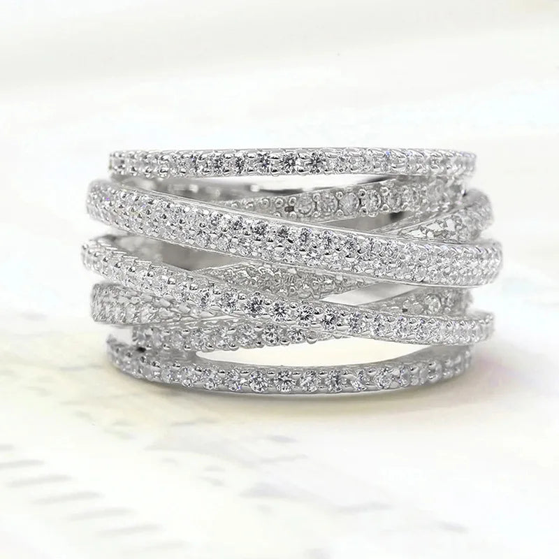 925 Sterling Silver Classic Vintage Line Wrap Zircon Ring For Women Party Luxury Fashion High Quality Fine Jewelry Hot Sales