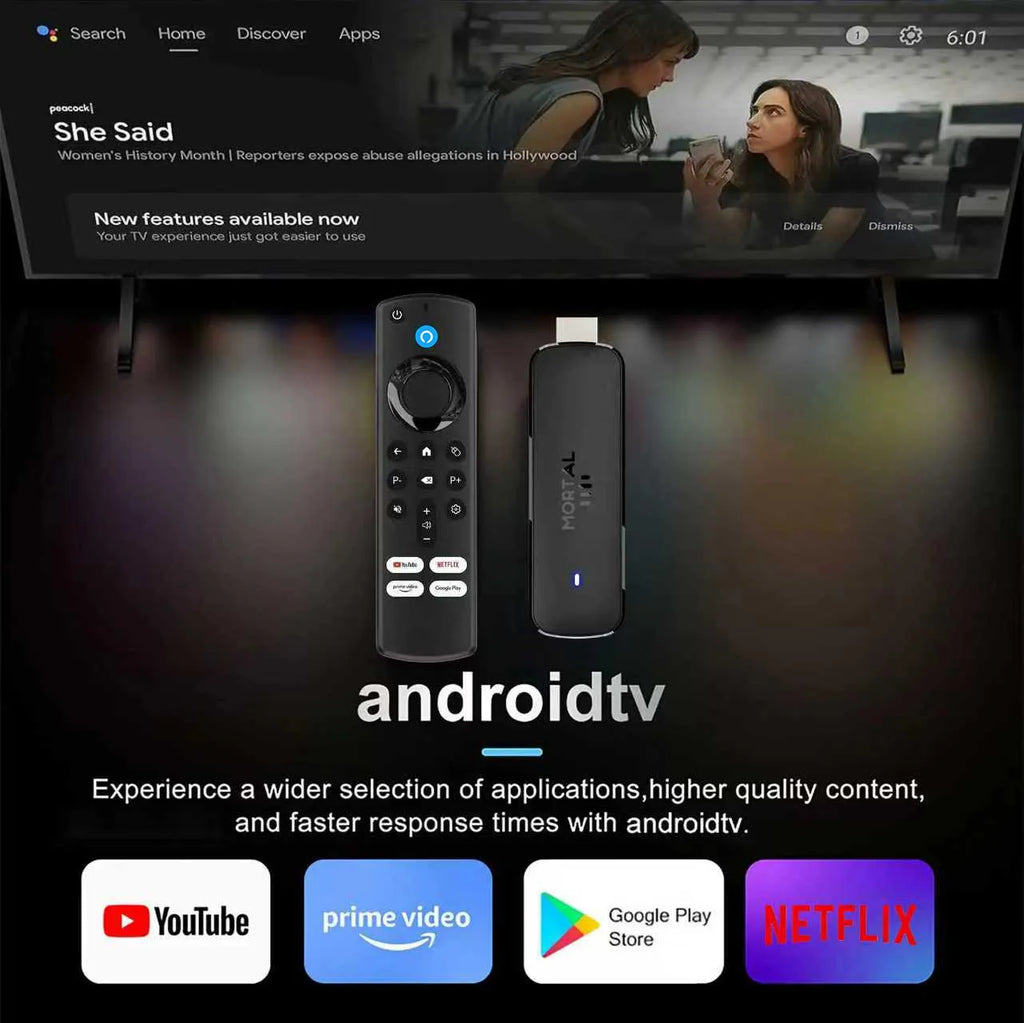 Mortal Android14 TV Stick WIFI6 Voice Control TV Stick Q8 8K Video Allwinner H313 Netflix YouTube TV Box Free Live TV Streaming