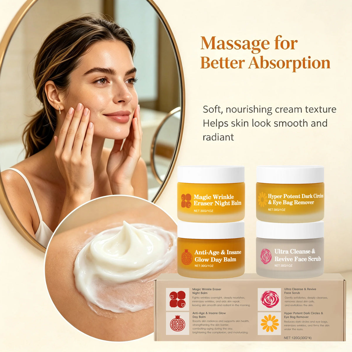 Korean 4in1 Day Night Facial Cream Set Remove Fine Line Shrink Pore Strengthen Firming Lasting Brighten Day Night Eye Care