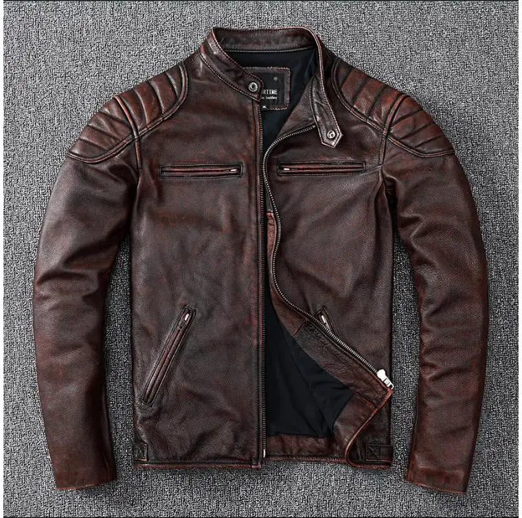 YR!Wholesales.Mens Real Natural Cowhide Cloth.100%.Cool Motor Rider Leather Jacket.Plus Size Slim Fit Real Leather Cloth
