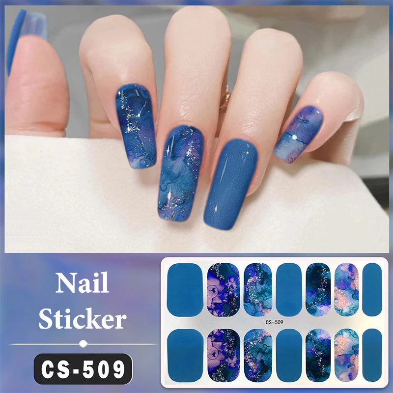 No Baking Lamp Waterproof Nail Wraps Full Cover Nail Stickers Firm And Not Easy To Fall Off 14 Nails/Set Multi Color Nail Patch