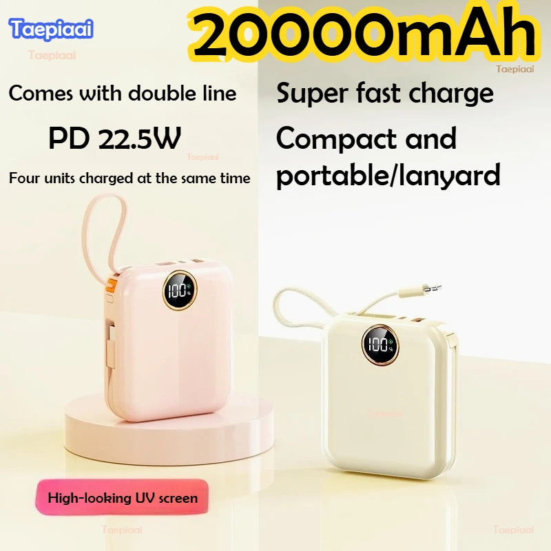 [Flame-Retardant Power Bank] PD20 22.5W 20000mAh Display Fast Portable Auxiliary Battery Type-C Lcd Capacity Indicator PowerBank