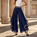 Women's Loose Pants Summer Fashion Versatile Casual Chiffon Wide Leg Pants Gold Trim Flowy Ruffle Hem Casual Palazzo Pants