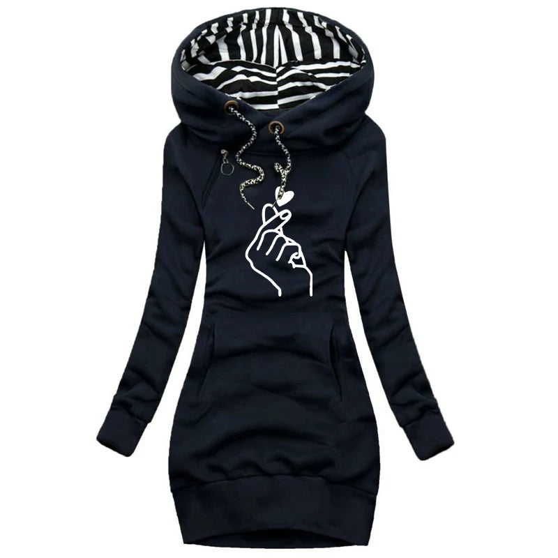 Women Sweater Dress Long Sleeve Hoodie Dress Autumn Winter Casual Slim Sweater Hoodies Dress
