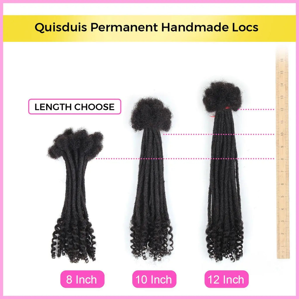 8-14inch 0.6cm Width Human Hair Dreadlock Extension with Curly Ends Handmade Permanent Locks Extension Can Be Dyed for Men/Women