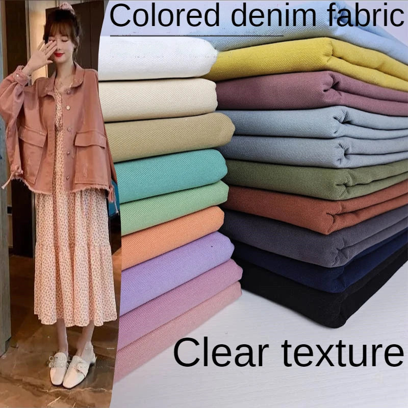 Denim Fabric By The Meter for Sewing Jeans Clothing Coats Dresses Thickened Colored Twill Cotton Handmade Cloth Plain Black Blue
