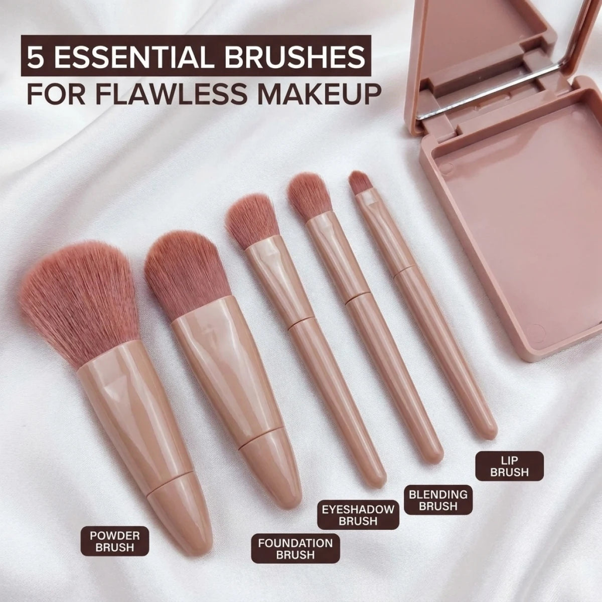 Makeup Brush Set With Mirror Case Portable Travel Cosmetic Brushes Soft Face Powder Foundation Eye Makeup Kit For Women