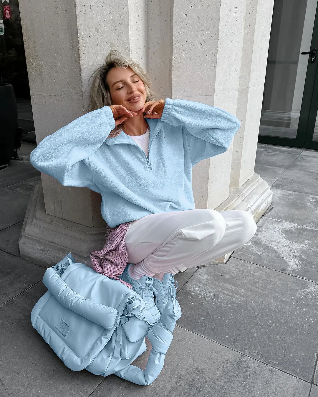 Women Autumn Winter Fleece Hoodies Elegant Stand Collar Zipper Loose Sweatshirt Elegant Solid Pullover Casual Top Streetwear