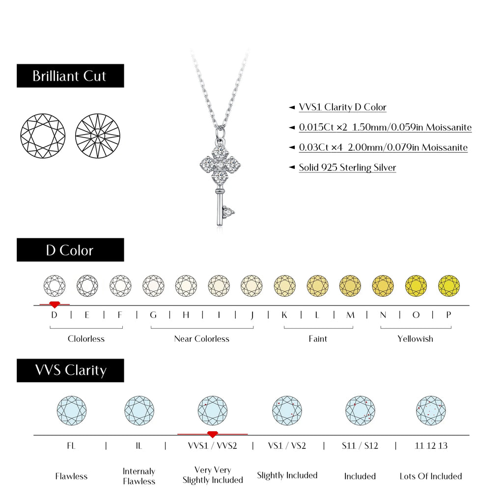 MODIAN D Color Moissanite Four Leaf Clover Key Pendant Necklace 925 Sterling Silver Lab Diamond Chain Fine Jewelry For Women