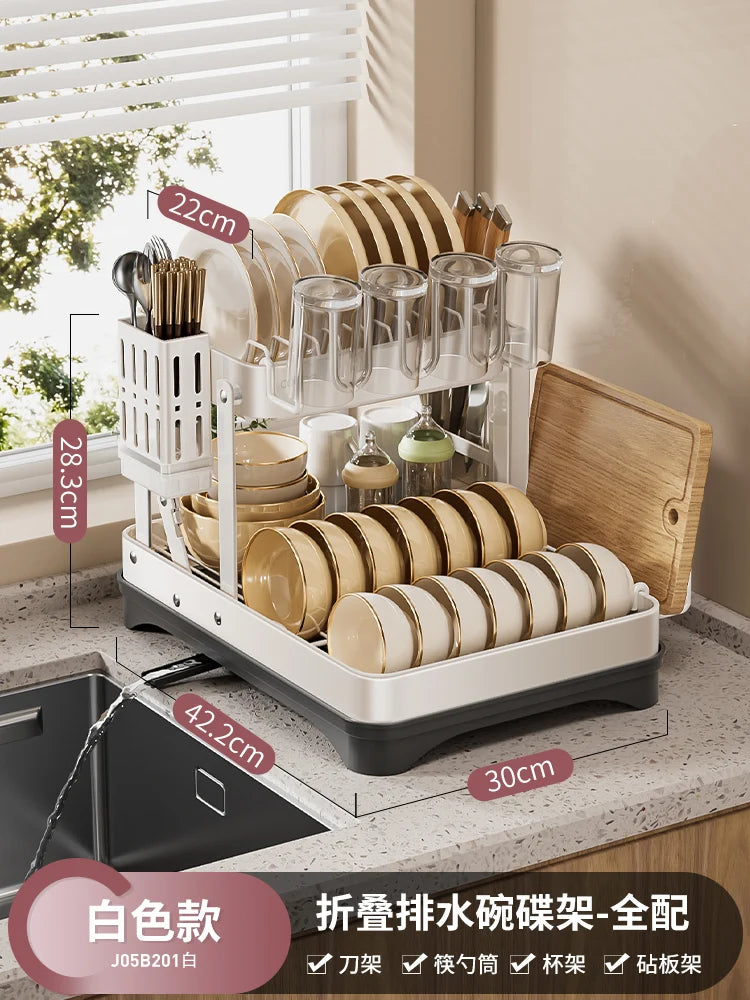 Kitchen Dish Draining Rack, Home Bowl and Plate Organizer, Countertop Storage Shelf, Multifunctional Dishware Organizer