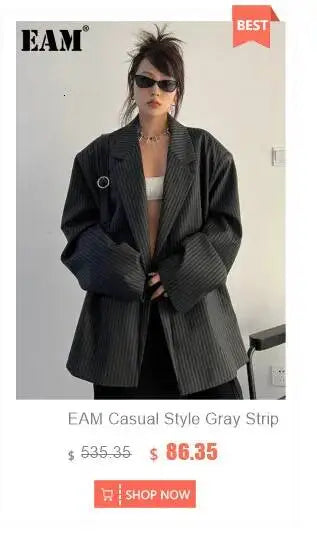EAM Japanese Style Turn-Down Collar Double Breasted High-Low Hem Cropped Trench Coat Women's Jacket 2026 Autumn New