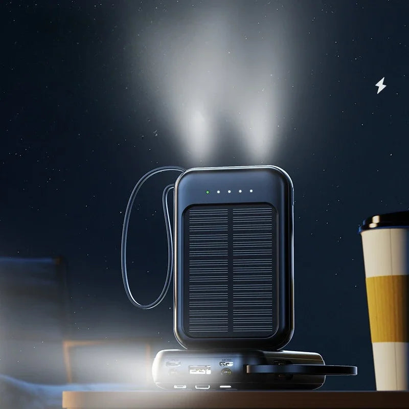 Solar Power Bank 20000mAh Portable Charger with Built-in Cable for Outdoor Camping Travel Emergency Backup Power