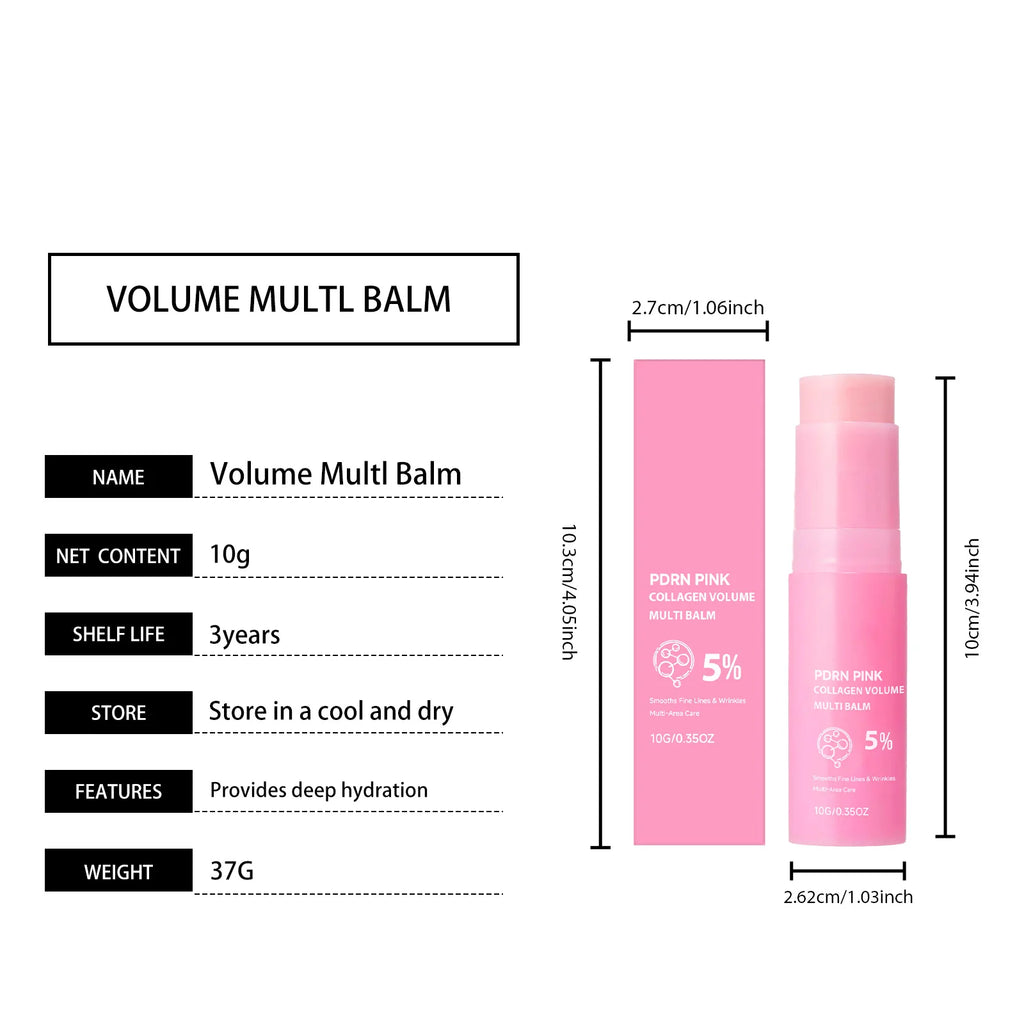 PDRN Pink Collagen Volume Multi Balm Stick Korean Hydrating Stick for Face Neck Under Eyes Lips Lines Care Plumping&Firming Skin