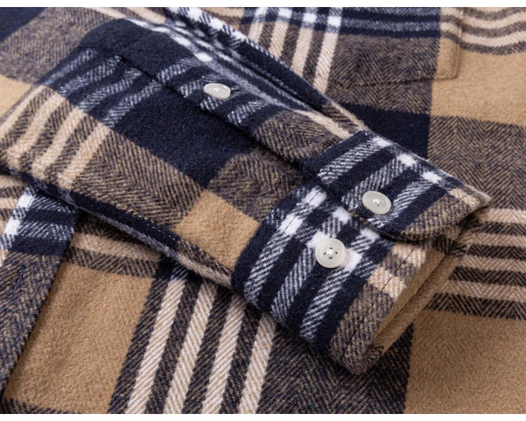 Men's Long Sleeve Flannel Plaid Shirt - Soft Pure Cotton, Button Down Shirts Thick Autumn Winter - Weekend Casual, Going Out
